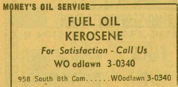 958 South 8th Street, Money's Oil Service, 1955 NJ Bell Yellow Pages ad