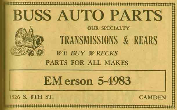 1526 South 8th Street, Buss Auto Parts, 1955 NJ Bell Yellow Pages ad