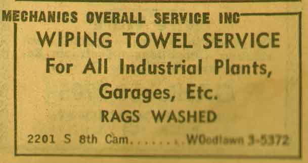2201 South 8th Street, Mechanics Overall Service, 1955 NJ Bell Yellow Pages ad