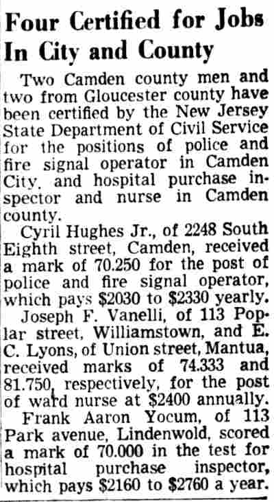 2258 South 8th Street, Cyril H. Hughes Jr., Camden Courier-Post, January 17, 1952