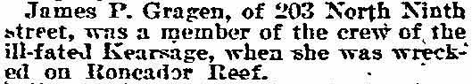 Philadelphia Inquirer, February 18, 1894 — James P. Gragen, 203 North 9th Street