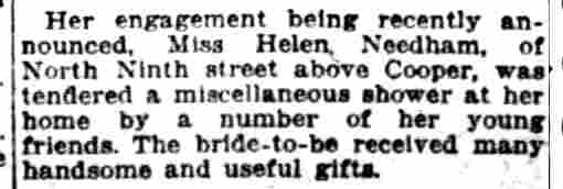 Camden Post-Telegram, May 29, 1918 — Miss Helen Needham, 205 North 9th Street