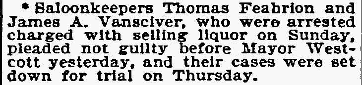 Two Saloonkeepers Plead Not Guilty to Sunday Selling - Philadelphia Inquirer, April 28, 1896