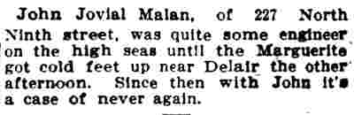 Camden Post-Telegram, May 10, 1911 — John Malan saloon, 227 North 9th Street