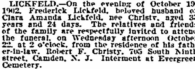 Philadelphia Inquirer, October 20, 1902 — Robert F. Christy, 705 South 9th Street