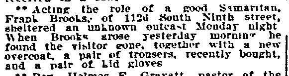 Philadelphia Inquirer, November 23, 1910 — Frank Brooks, 1126 South 9th Street