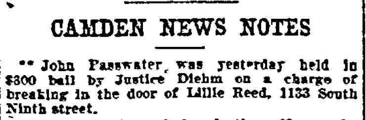 Philadelphia Inquirer, July 15, 1903 — Lillie Reed, 1133 South 9th Street