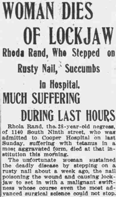 Camden Post-Telegram, May 15, 1909 — Rhola Rand, 1140 South 9th Street