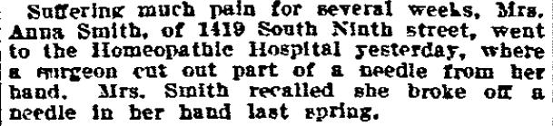 Philadelphia Inquirer, August 1, 1915 — Mrs. Anna Smith, 1419 South 9th Street