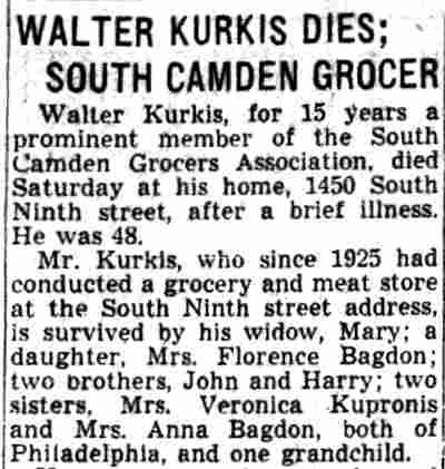 Camden Courier-Post, March 25, 1950 — Walter Kurkis meats, 1450 South 9th Street