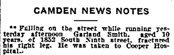 Philadelphia Inquirer, August 21, 1909 — Garland Smith, 1852 South 9th Street