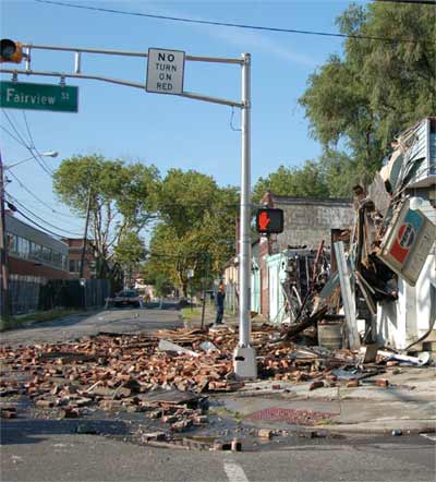 Southwest corner of Fairview Street and South 9th Street, July 2, 2011 — Morris Dworkin grocery, destroyed by fire