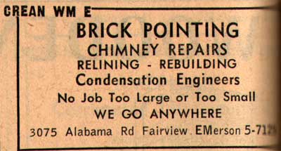 Wm. E. Crean, Brick Pointing, 3075 Alabama Road Fairview — New Jersey Bell Yellow Pages, 1955