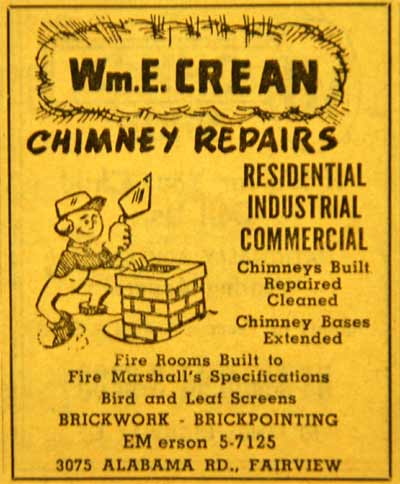 Wm. E. Crean, Chimney Repairs, 3075 Alabama Road Fairview — New Jersey Bell Yellow Pages, 1955