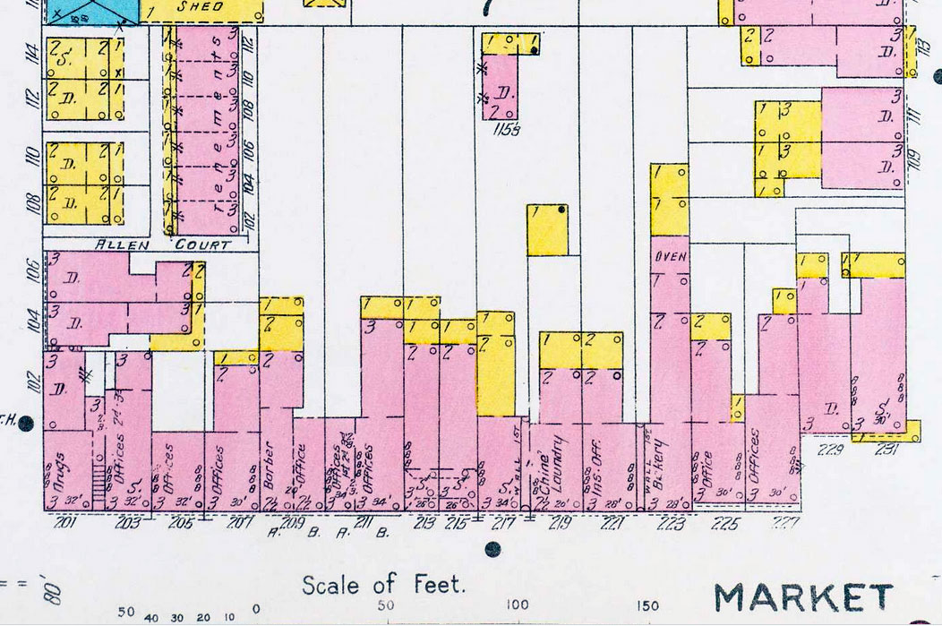 1906 Sanborn map showing Allen Court and surrounding streets