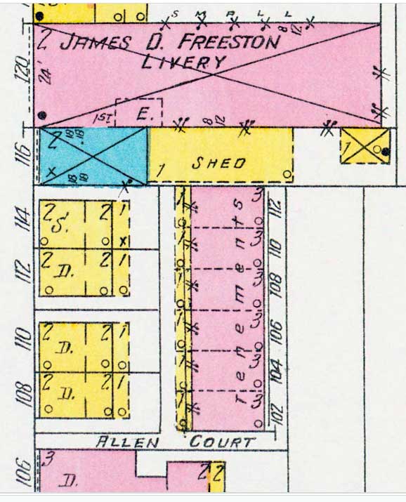 1906 Sanborn map detail showing Allen Court