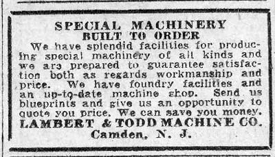 107 Arch Street - Lambert and Todd Machine Co. - Camden Courier-Post Ad, March 12, 1930
