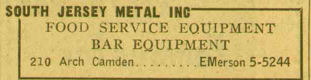 210-216 Arch Street - South Jersey Metal Inc - 1955 New Jersey Bell Telephone Yellow Pages Ad
