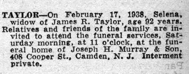 216 Arch Street - James Taylor and Family circa 1900 - Camden Courier-Post February 18, 1938