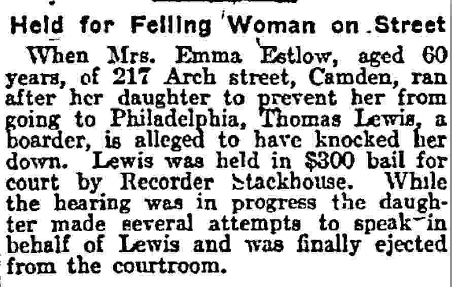 217 Arch Street - Mrs. Emma Estlow and Family - Philadelphia Inquirer January 8, 1914