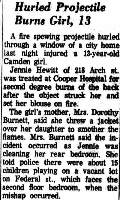 218 Arch Street - Mrs. Dorothea Burnett - Camden Courier-Post September 26, 1964