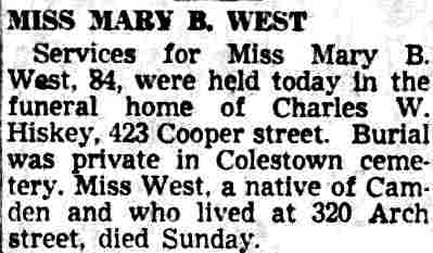 320 Arch Street - Mary B. West - Camden Courier-Post June 27, 1951