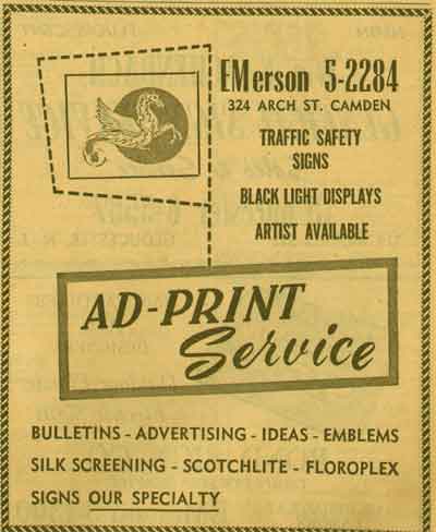 324 Arch Street - Ad Print Service - 1955 New Jersey Bell Telephone Yellow Pages Ad
