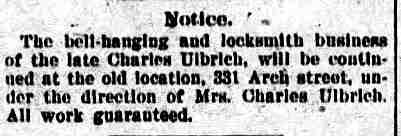 331 Arch Street - Charles Ulbrich and Family - locksmith - Camden Daily Telegram October 14, 1895