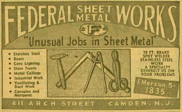 411 Arch Street - S. Moffitt and Company Sheet Metal - 1955 New Jersey Bell Telephone Yellow Pages Ad