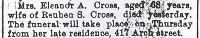 417 Arch Street - Rueben S. and Eleanor Cross - Camden Courier October 23, 1894