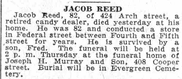 422 Arch Street - Jacob Reed and Family - Camden Courier-Post June 13, 1932