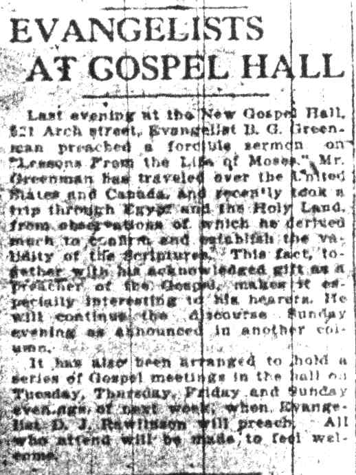 521 Arch Street - Gospel Hall aka New Gospel Hall - Camden Daily Courier January 9, 1909