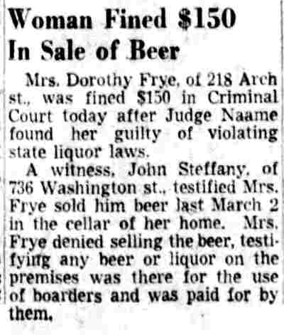 218 Arch Street - Mrs. Dorothea A. Frye boardinghouse - Camden Courier-Post December 8, 1952