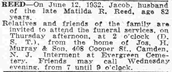 422 Arch Street - Jacob Reed and Family - Camden Courier-Post June 14, 1932