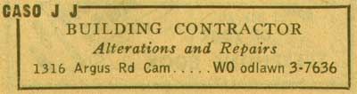 1316 Argus Road — John J. Caso, 1955 New Jersey Bell Yellow Pages advertisement