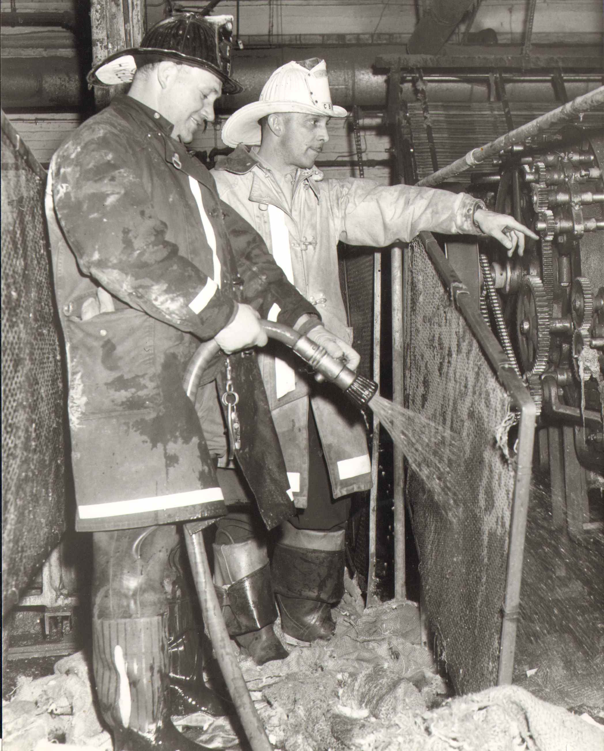 District Chief Theodore Primas at the Bender Brothers factory fire, December 18, 1961
