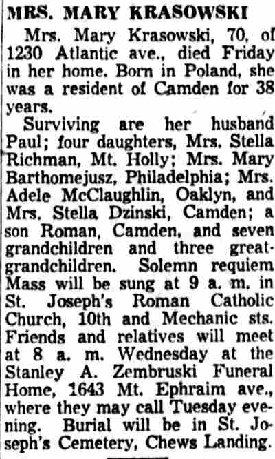 1230 Atlantic Avenue, Paul Krasowski and family, Camden Courier-Post, January 26, 1957