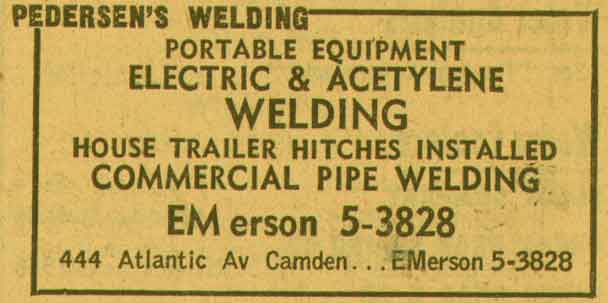 444 Atlantic Avenue, Pedersen's Welding, 1955 New Jersey Bell Telephone Yellow Pages Ad