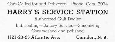 Harry's Service Station, 1121-1123-1125 Atlantic Avenue, Camden High School Yearbook Ad