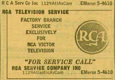 1129 Atlantic Avenue, RCA Television Service, 1955 New Jersey Bell Telephone Yellow Pages Ad