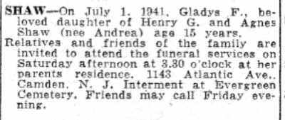 1143 Atlantic Avenue, Henry G. Shaw and family, Camden Courier-Post, July 4, 1941