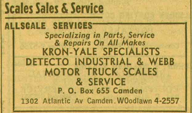 1302 Atlantic Avenue, Allscale Services, 1955 New Jersey Bell Telephone Yellow Pages Ad