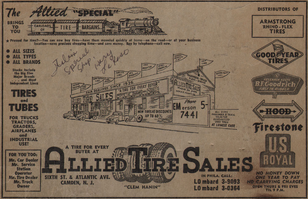 540 Atlantic Avenue, Allied Tire Sales, 1950s-1960s, New Jersey Bell Telephone Directory November 1965