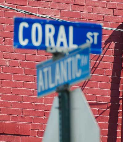 Coral Street and Atlantic Avenue street sign