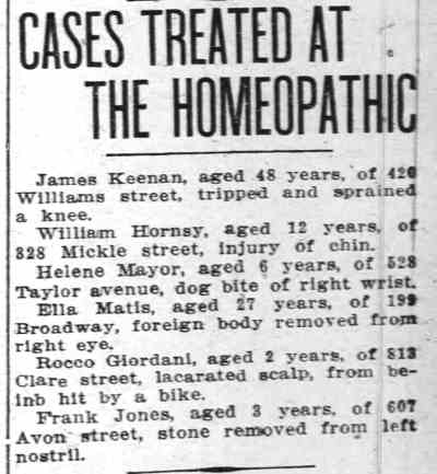 Cases Treated at the Homeopathic, Camden Daily Courier, June 23, 1913