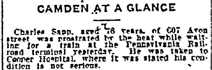 Camden at a Glance — Charles Sapp, 607 Avon Street — Philadelphia Inquirer, September 8, 1915