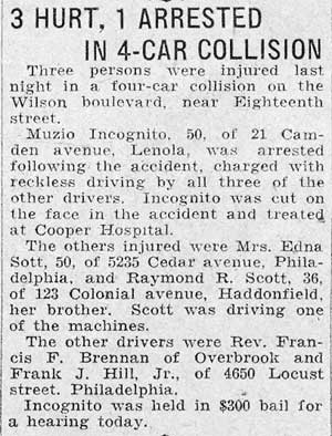 3 Hurt, 1 Arrested in 4-Car Collision - Camden Courier-Post, August 16, 1933