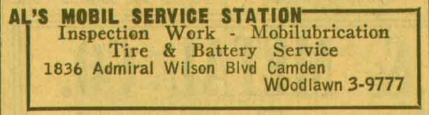 Al's Mobil Service Station at 1836 Admiral Wilson Boulevard, New Jersey Bell Yellow Pages, 1955