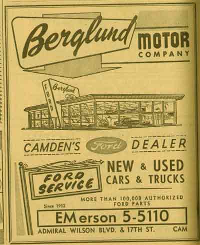 Berglund Ford advertisement in New Jersey Bell Yellow Pages, 1955