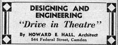 Camden Drive-In Theatre ad, June 6, 1933